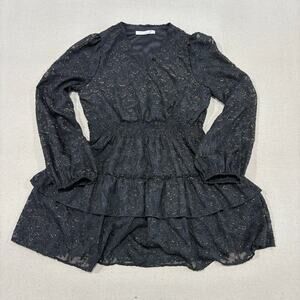 Altar'd State Ruffled Metallic Mini Dress L Shimmer Gold Fairy Whimsical Party